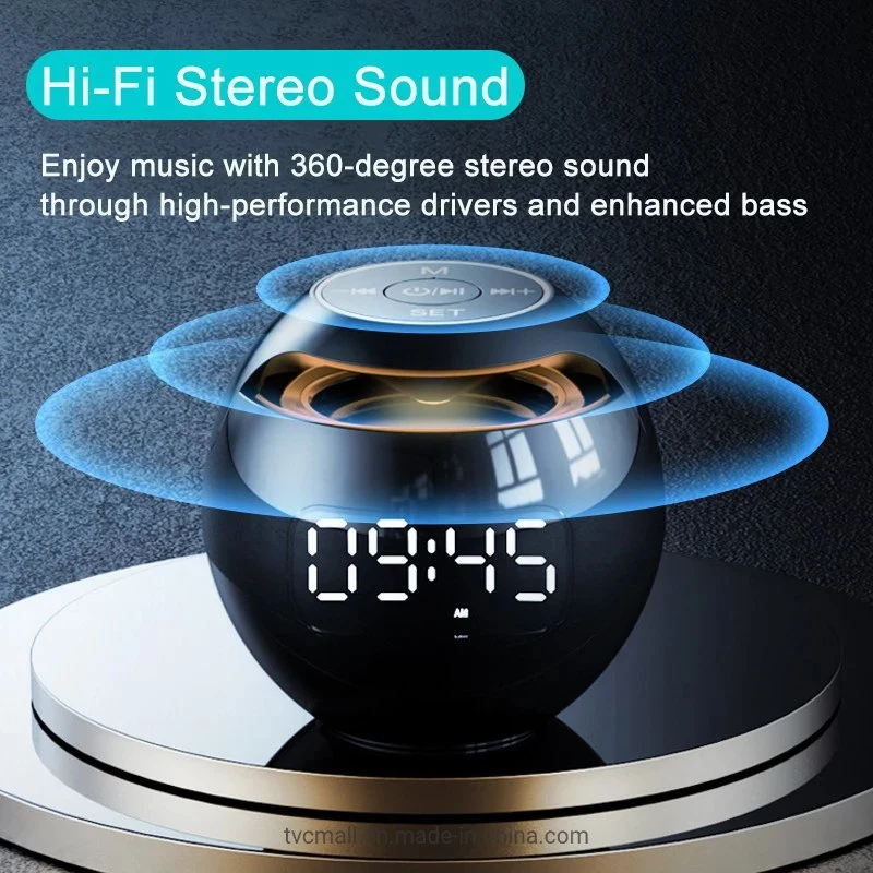 Mini Bluetooth Speaker Wireless Subwoofer Sound Box Alarm Clock HiFi TF Card MP3 Music Player Speaker FM Radio - Black